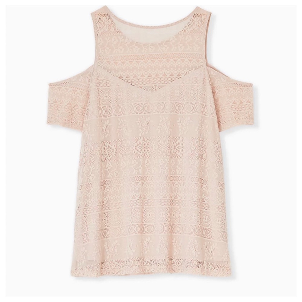 PALE PINK LACE COLD SHOULDER TOP | 3X